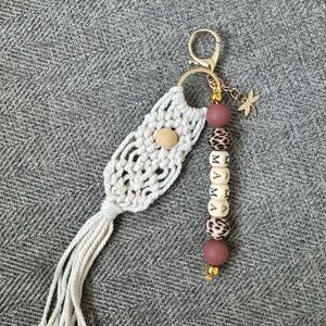 Handcrafted Macramé Keychain with Beaded Charm